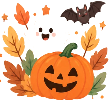 Citrouille d'Halloween, petit fantôme et chauve-souris